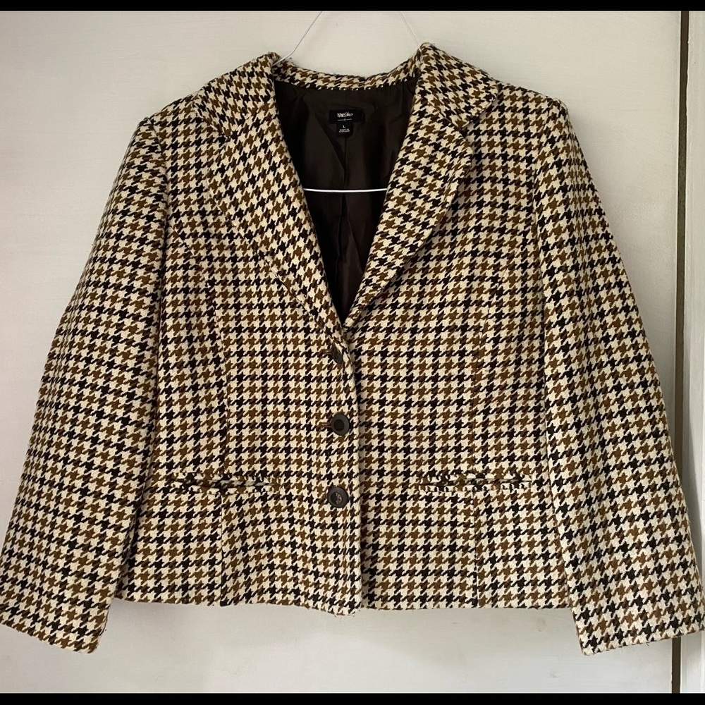 Woeeivo Chocolate/Beige Houndstooth Blazer S L - Polyester/Acrylic